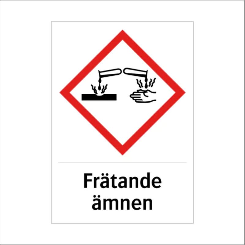 Skylt med text Frätande ämnen - magnet