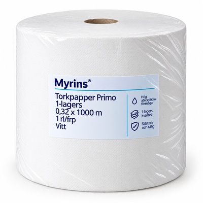 Torkpapper PRIMO, 1-lagers, 0,32x1000m, 1rl/frp, Vitt