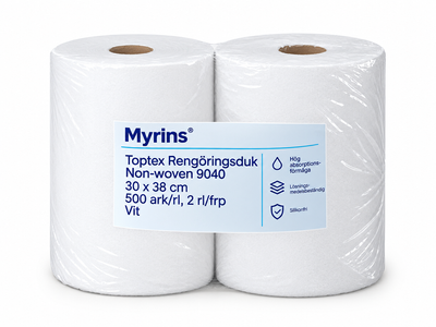 Myrins Toptex Rengöringsduk Vit – 1-lagers Non-woven, 38 × 30 cm, 2 × 500 dukar/fp