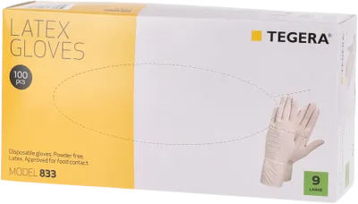 TEGERA 833 – Puderfri Latexhandske för Engångsbruk, Livsmedelsgodk., Cat. III, 100-pack
