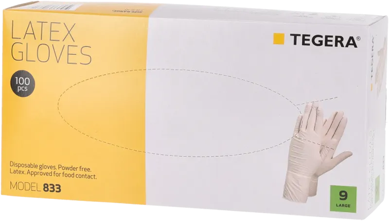 TEGERA 833 – Puderfri Latexhandske för Engångsbruk, Livsmedelsgodk., Cat. III, 100-pack