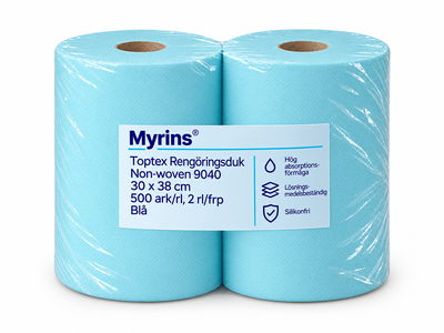 Myrins Toptex Rengöringsduk Turkos – 1-lagers Non-woven, 38 × 30 cm, 2 × 500 dukar/fp