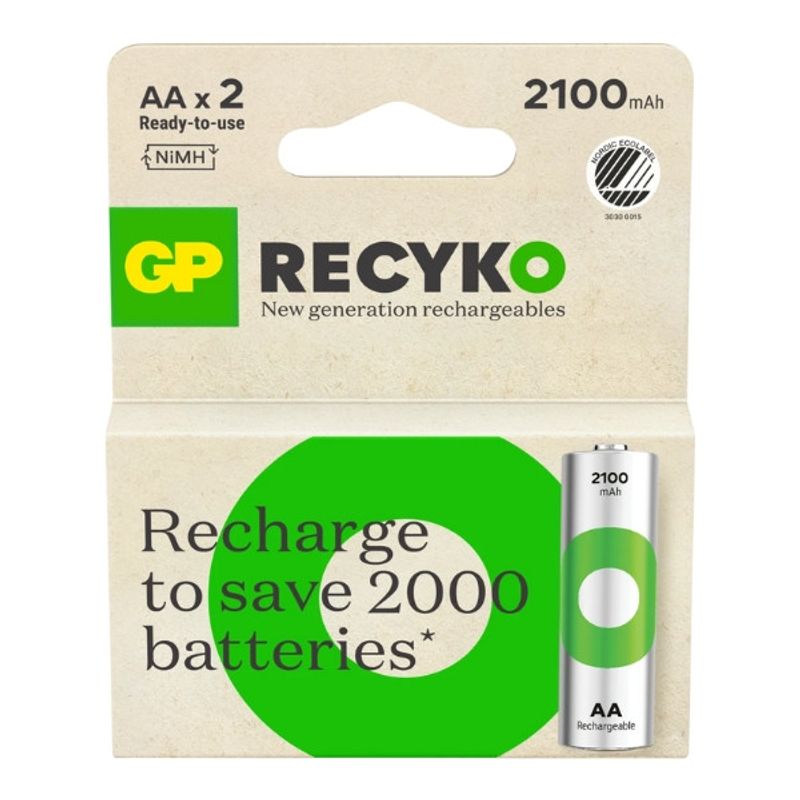 GP Recyko AA-batteri 2100mAh, 2-pack