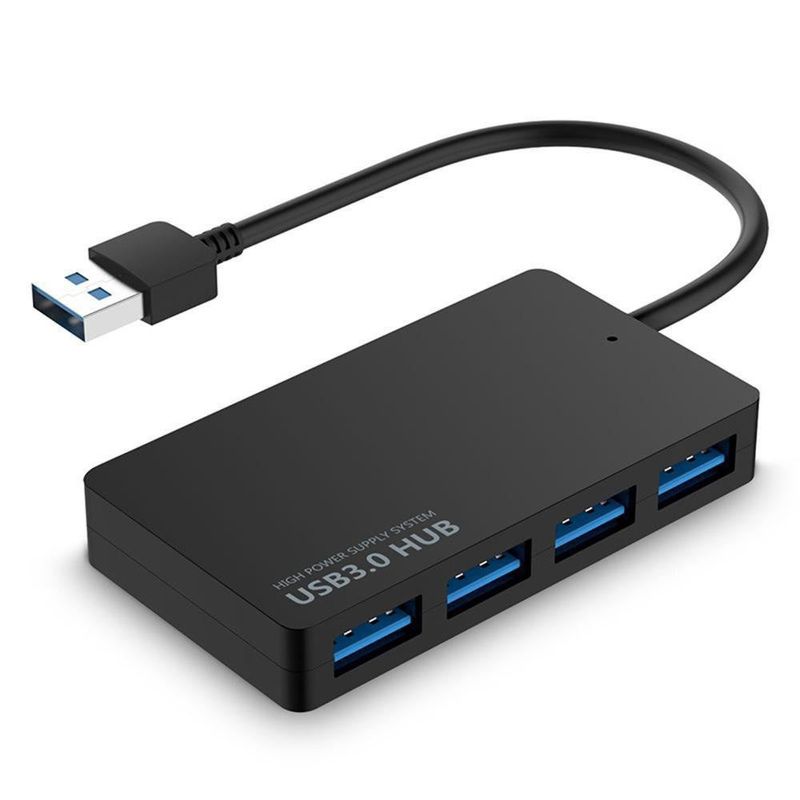 Bild på USB 3.0 hub i förpackning med 4 portar.