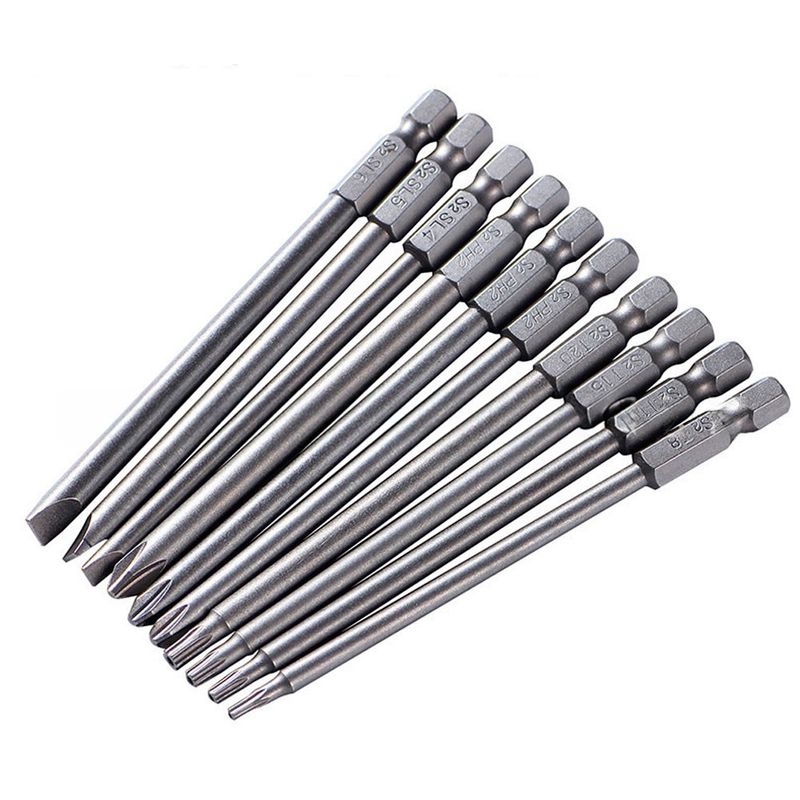 10-piece 100mm bits set (Cross, Torx, Slotted)