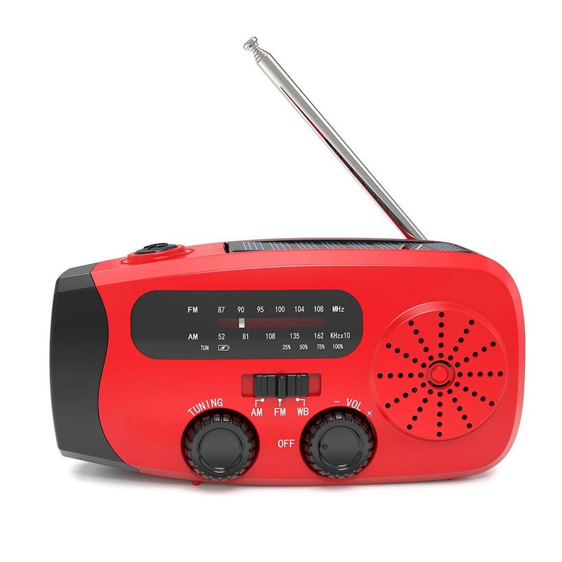 Vevradio med solceller, 2000mAh Powerbank Nödradio, Ficklampa, Radio, USB-C