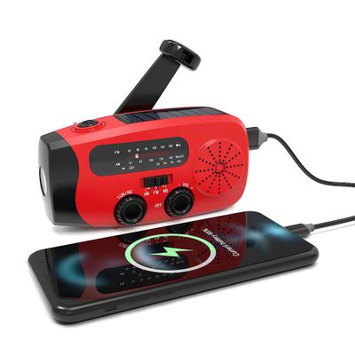 Vevradio med solceller, 2000mAh Powerbank Nödradio, Ficklampa, Radio, USB-C