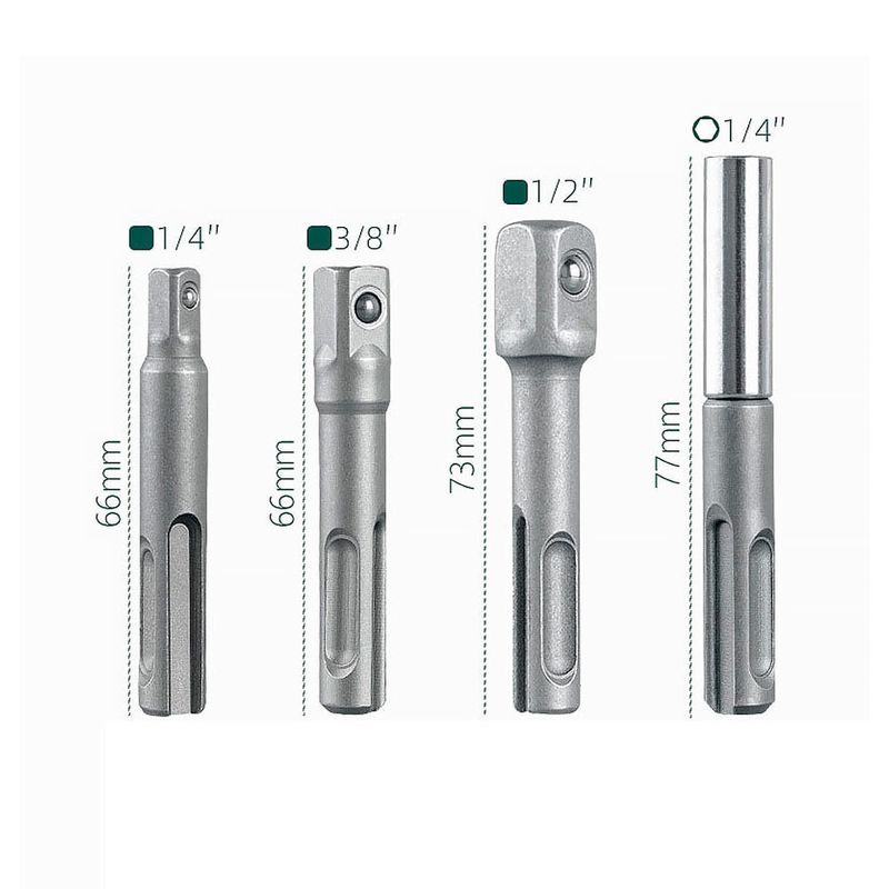 4-delars SDS Plus adapterset – 1/2, 3/8, 1/4 konverteringssats för borrhammare och hylsnycklar
