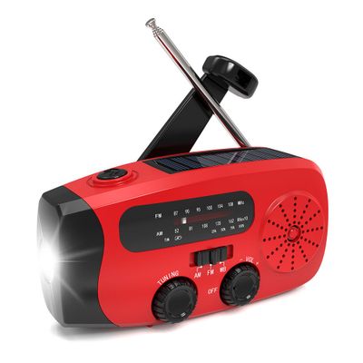 Vevradio med solceller, 2000mAh Powerbank Nödradio, Ficklampa, Radio, USB-C