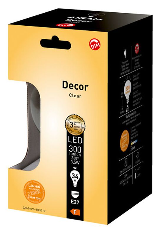 Glob LED E27 95mm 3,5W Decor Clear dim