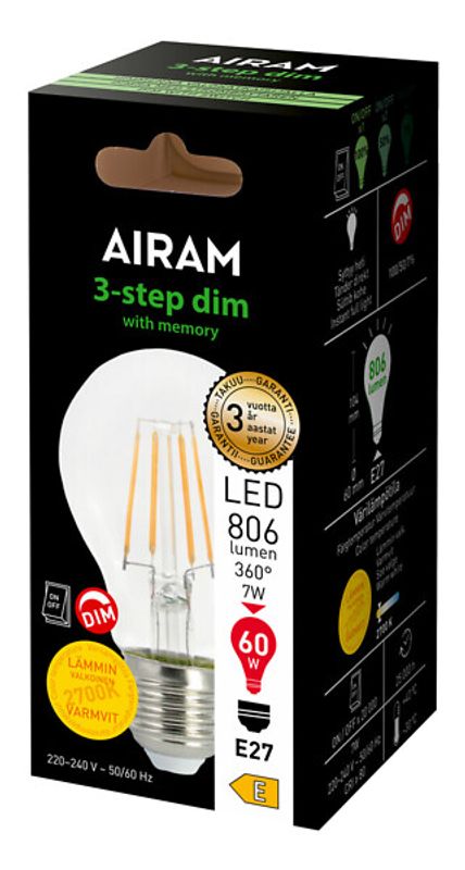 Normallampa LED 827 7W 3-stegs dim