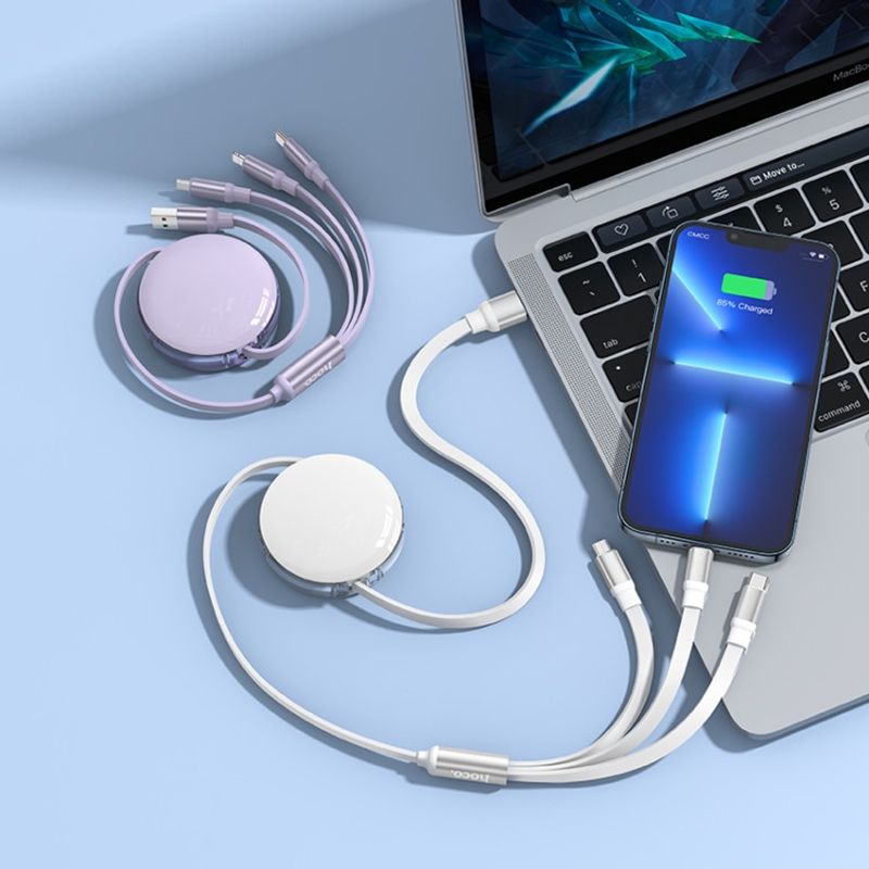 3-i-1 laddkabel med Lightning, USB-C och Micro-USB
