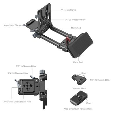 Minirigg med V-mount fäste, snabbplatta och rods