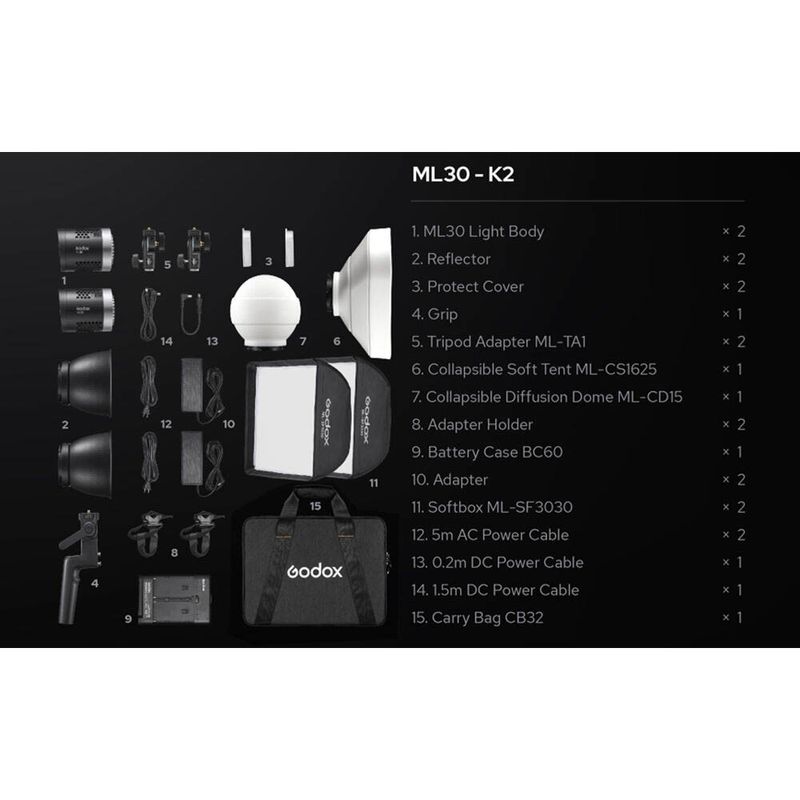 Godox ML30 LED videobelysning 2-kit 