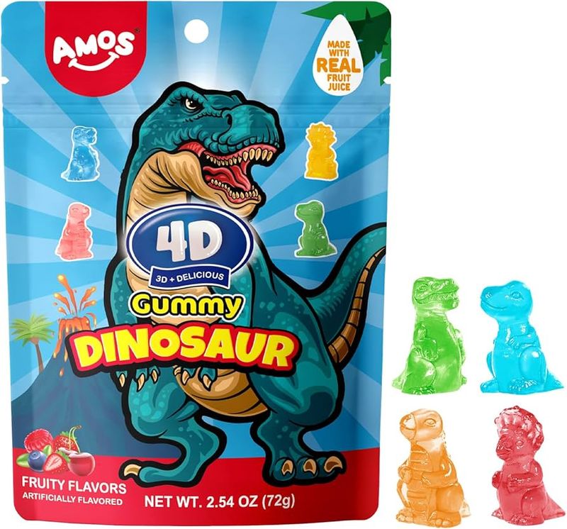 Amos 4D Fruit Gummy Dinosaur Fruity Flavor 24 x 65g