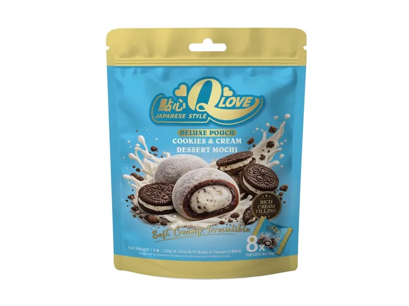QLove Cookies & Cream Mochi Deluxe Pouch 24 x 120g TWN