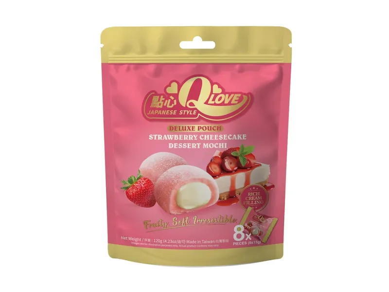 QLove Strawberry Cheesecake Mochi Deluxe Pouch 24 x 120g TWN