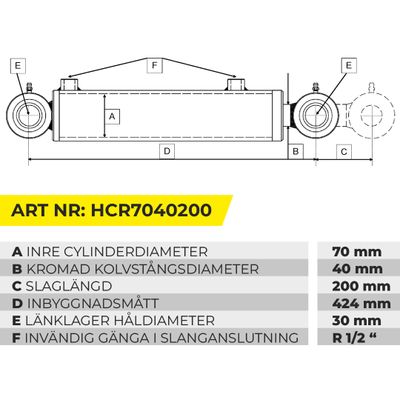 KTS Hydraulcylinder | 70-40-200 | Länklager Ø30 mm