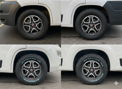 Närbild på progressiva förstärkta fjädrar i MAD höjningssats, avsedda för Fiat Ducato / Citroën Jumper / Peugeot Boxer