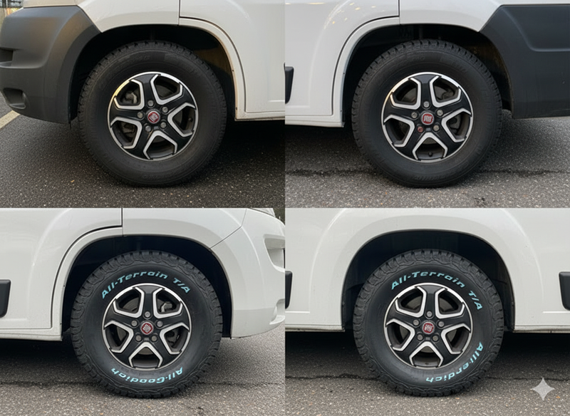 Närbild på progressiva förstärkta fjädrar i MAD höjningssats, avsedda för Fiat Ducato / Citroën Jumper / Peugeot Boxer