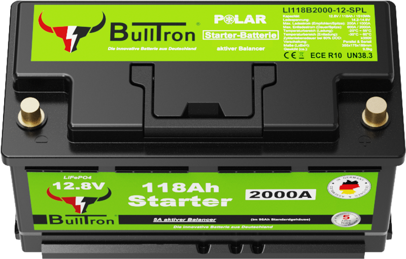 BullTron LiFePO4 startbatteri 12,8V 118Ah (L5) Polar