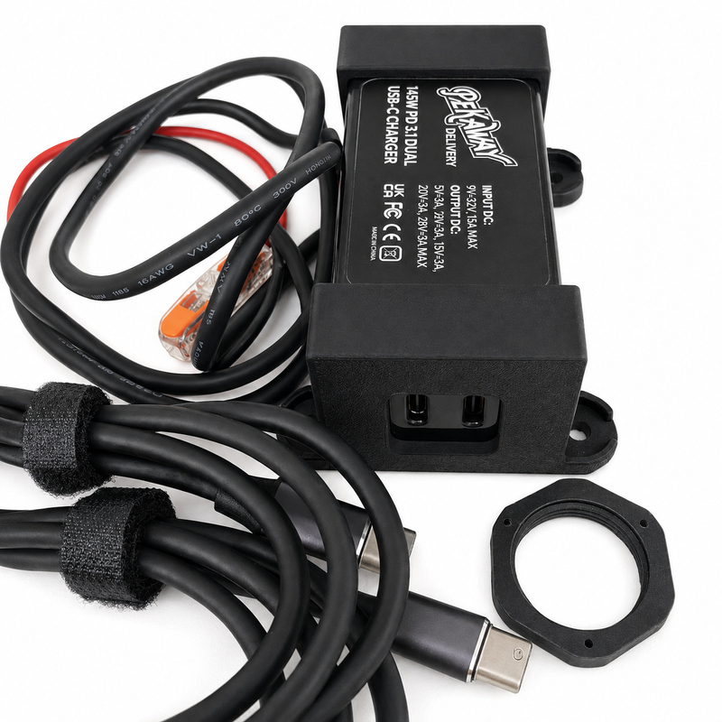 PEKAWAY USB-C-laddare med kablar och monteringstillbehör