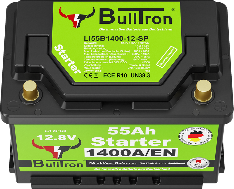 BullTron LiFePO4 startbatteri 12,8V 55Ah (Polar) 1400A