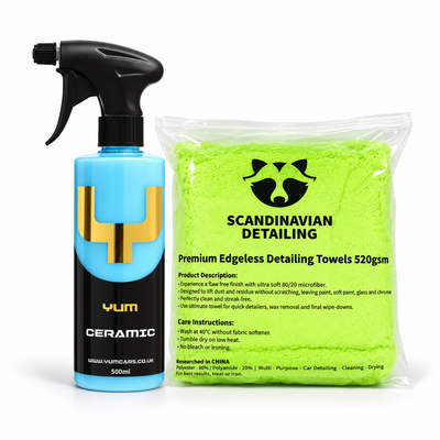 YUM Ceramic Spray Coating 500 ml och ett 5-pack mikrofiberdukar