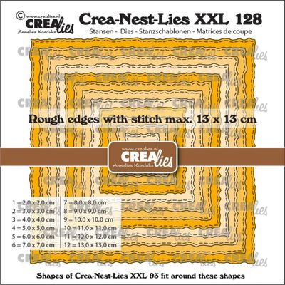 Crealies Crea-Nest-Lies XXL Dies No. 128 Squares with Rough Edges and Stitchlines