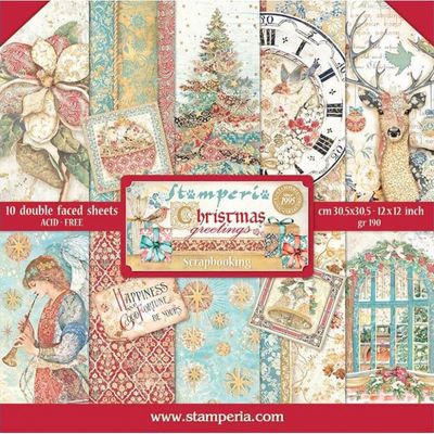 Stamperia Christmas Greetings 12x12 Inch Paper Pack