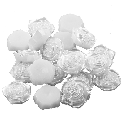 5 st White Rose Cabochon Embellishments - Pearl Effect
