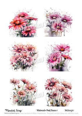 Miankas Scrap klippark - Watercolor Pink Daisies 1