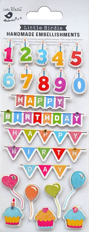 Little Birdie - 3D Stickers med Glitter - Birthday Bash