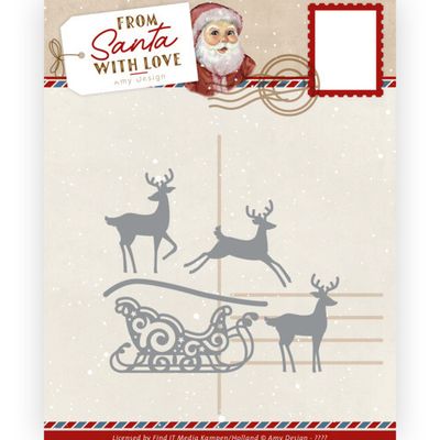 Amy Design Dies - From Santa With Love - Reindeer with Sleigh