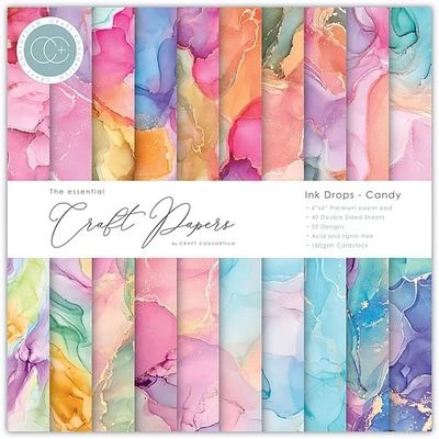 Craft Consortium Essential Craft Papers Paperpad Ink Drops Candy 6 x 6
