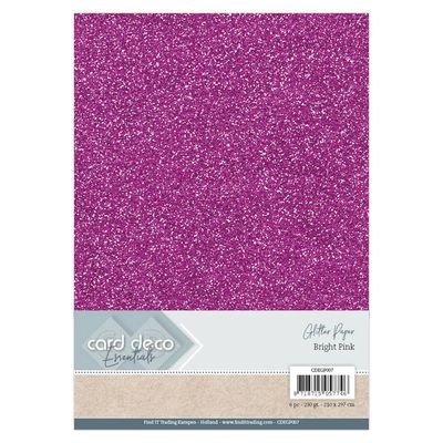 Card deco glitter Paper Bright Pink 6 pcs