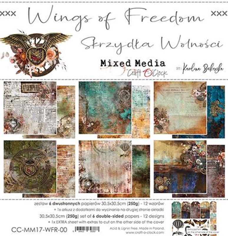 Craft O'Clock - Mixed Media Paper Collection Set 12"*12" Wings of Freedom