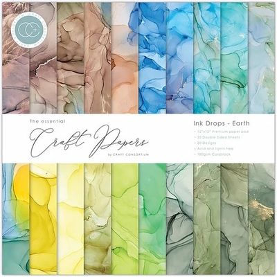 Craft Consortium Essential Craft Papers 12x12 Inch Paper Pad Ink Drops Earth