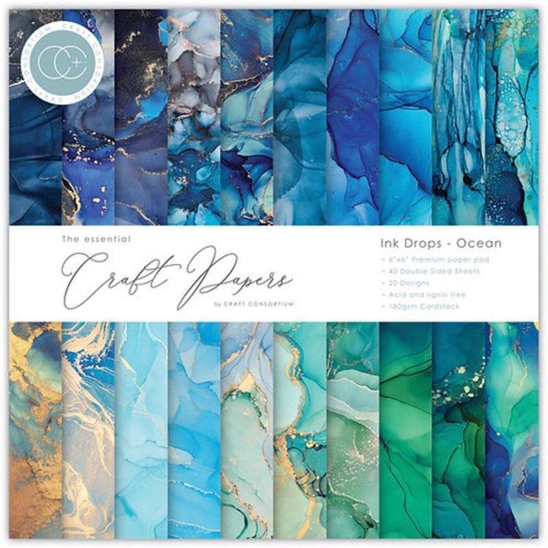 Craft Consortium Essential Craft Papers Paperpad Ink Drops Ocean 6 x 6