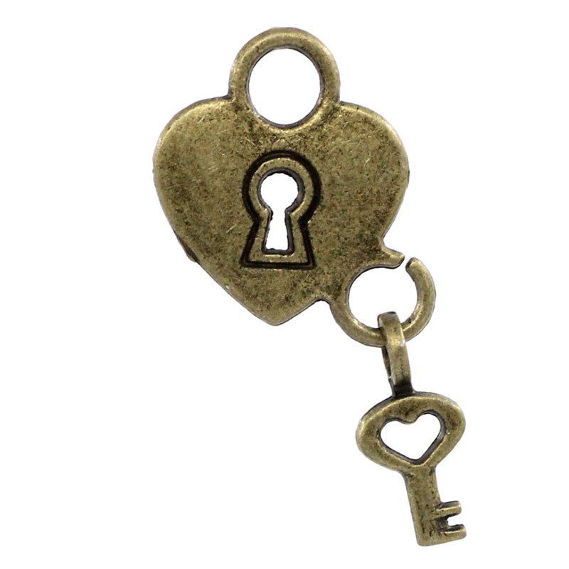 Antique Bronze Hjärt lås/nycklar