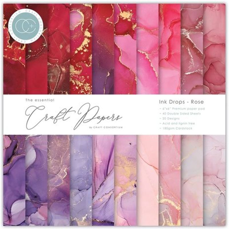 Craft Consortium Essential Craft Papers Paperpad Ink Drops Rose 6 x 6