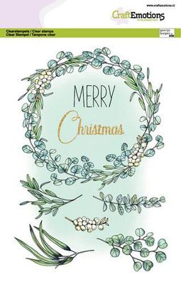 CraftEmotions clearstamps A5 - Eucalyptus Wreat Merry Christmas