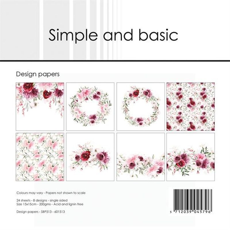 Simple and Basic Design Papers "Watecolour Roses" 6 x 6