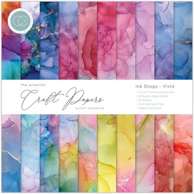 Craft Consortium Essential Craft Papers Paperpad Ink Drops Vivid 12 x 12
