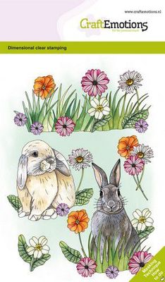 CraftEmotions clearstamps A6 - Rabbits and flowers