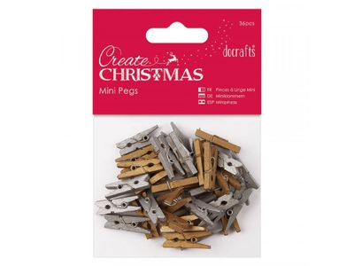 Docrafts Create Christmas - Mini Pegs Gold & Silver