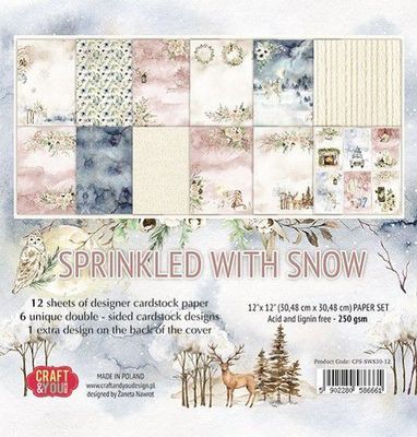 Craft & You Paperpad "Sprinkled with Snow" Big Paper Set - 12 blad,  12' x 12'