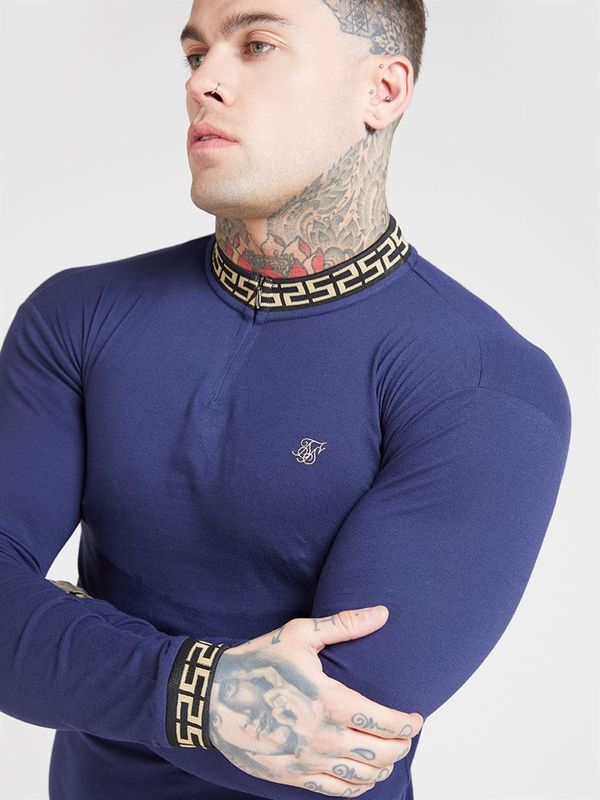 Chain Rib Collar Cuff Tee Navy