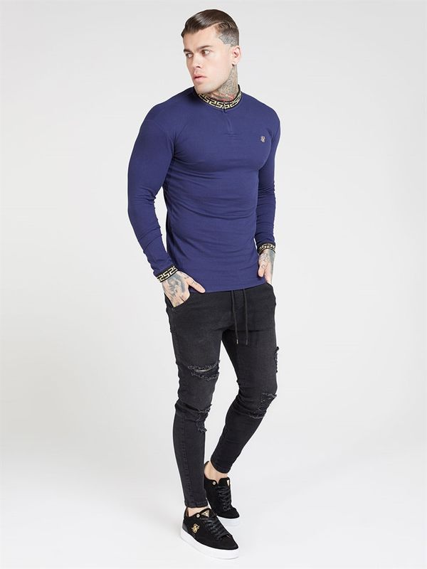 Chain Rib Collar Cuff Tee Navy