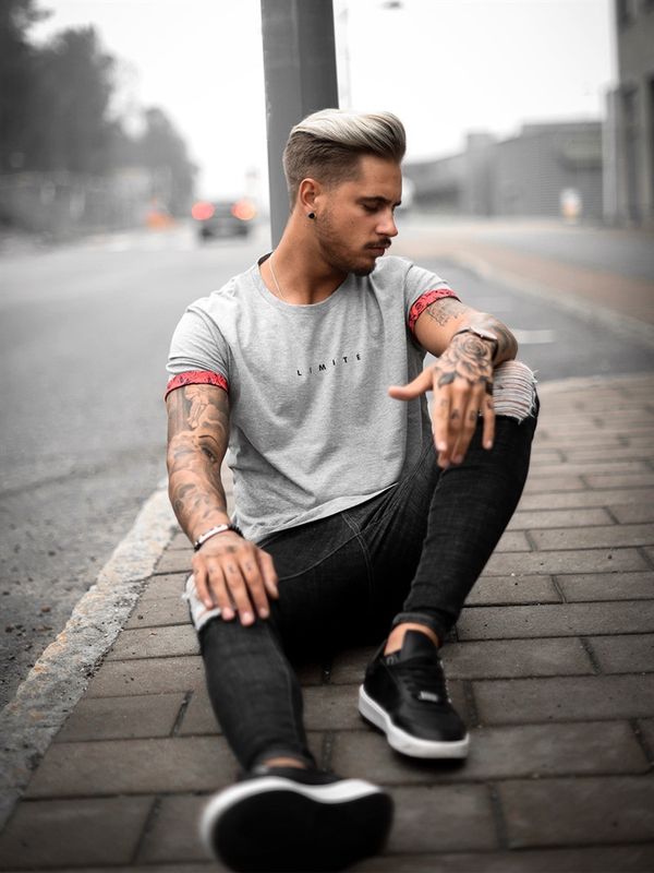 Rose Sleeves Tee Grey